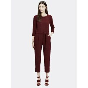 Madewell Women's Sz 8 Sloan Burgundy Belted 3/4 Sleeve Jumpsuit